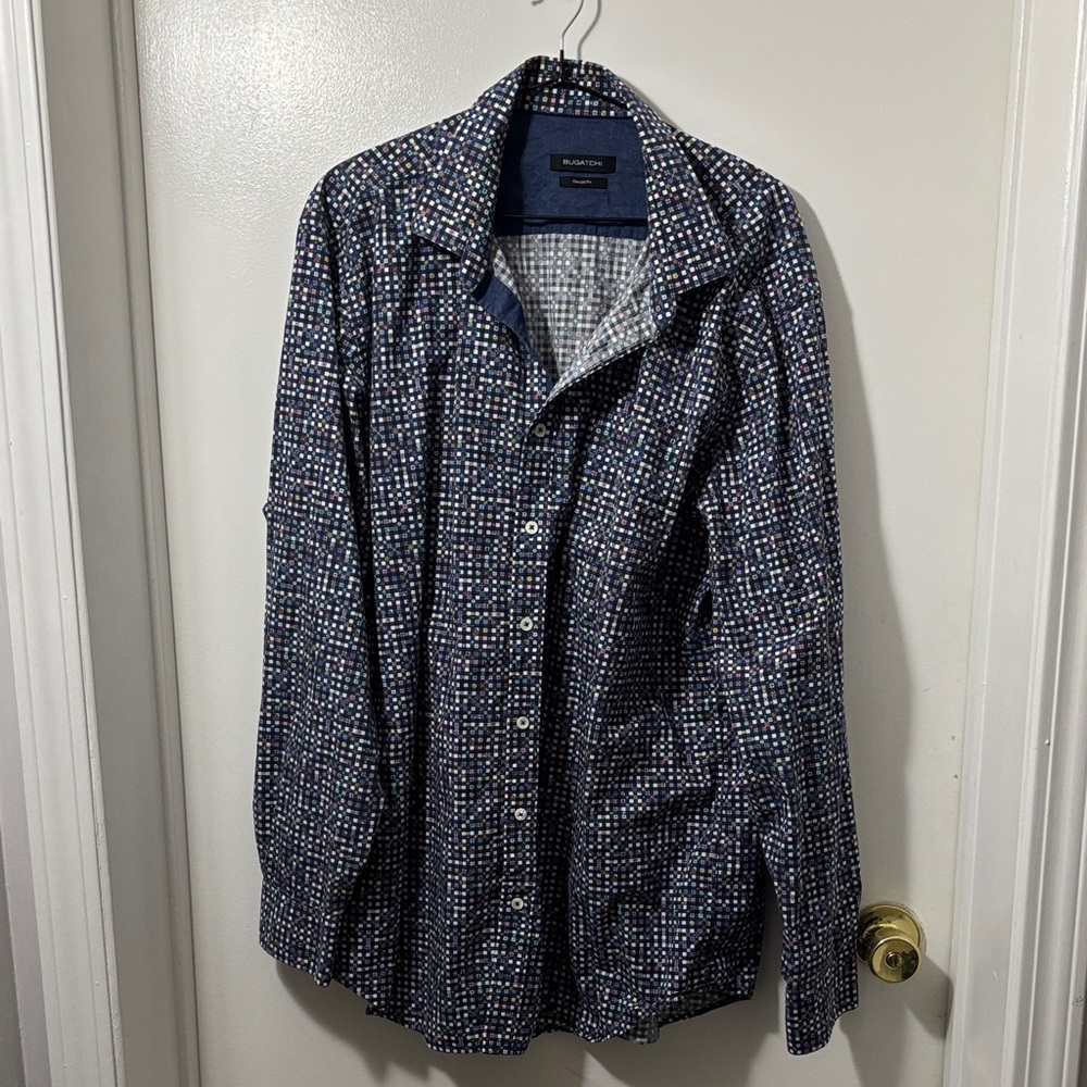 ❤️‍🔥Bugatchi Blue and Multicolor Patterned Shirt